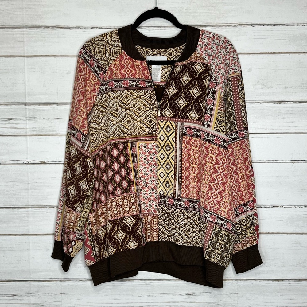 Alfred Dunner Zip Bomber Jacket Pink Brown Size 18